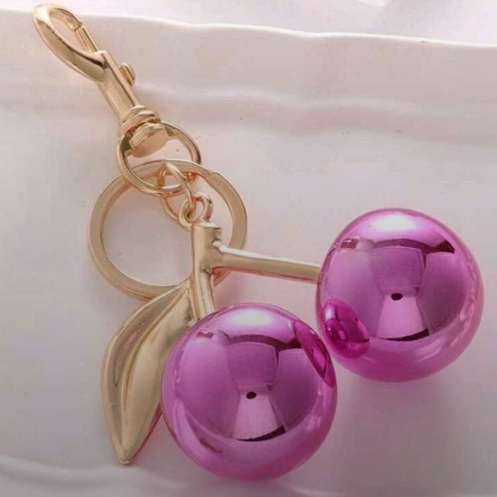Metallic Pink Cherry Bag Charm, Key Chain